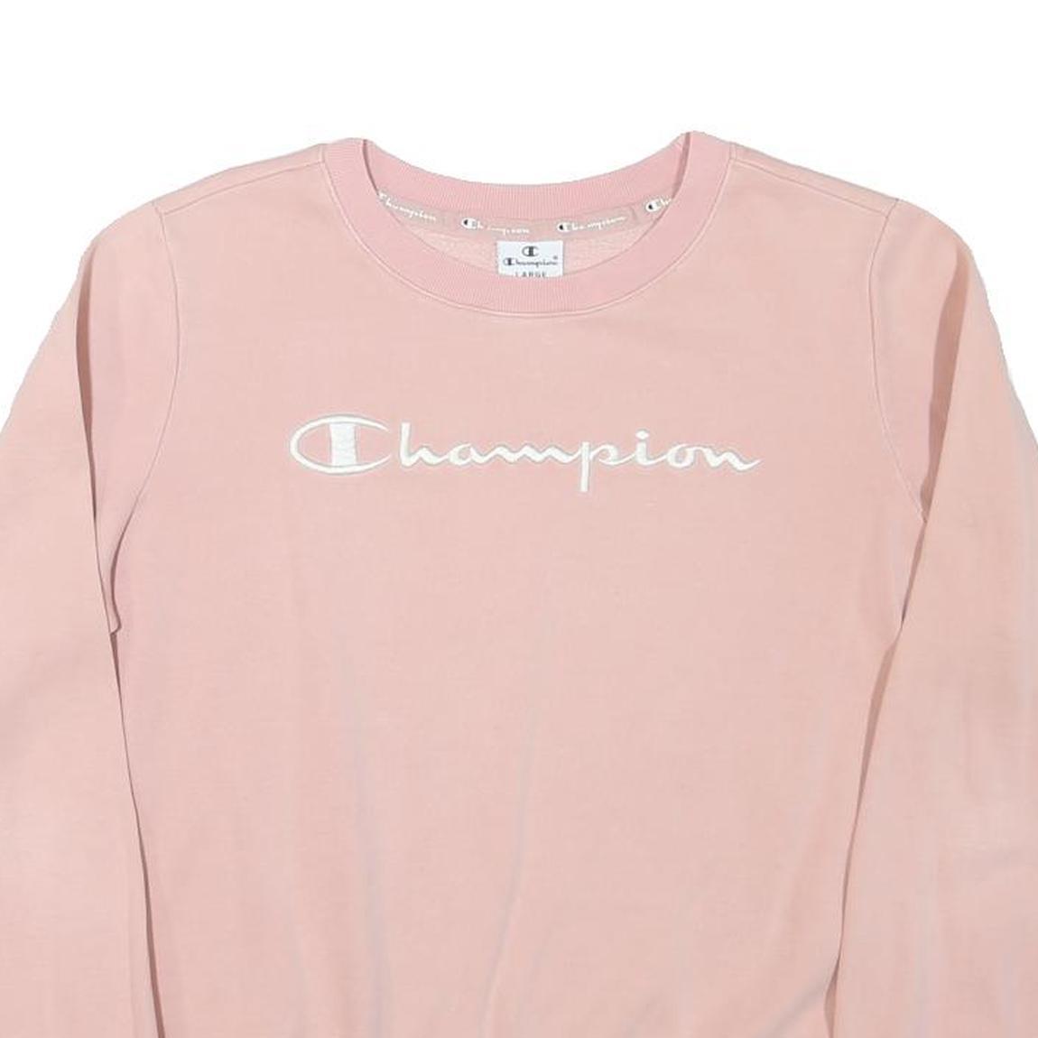 CHAMPION Womens Pink Crew Neck L Cotton Blend Sweatshirt Logo Long Sleeve