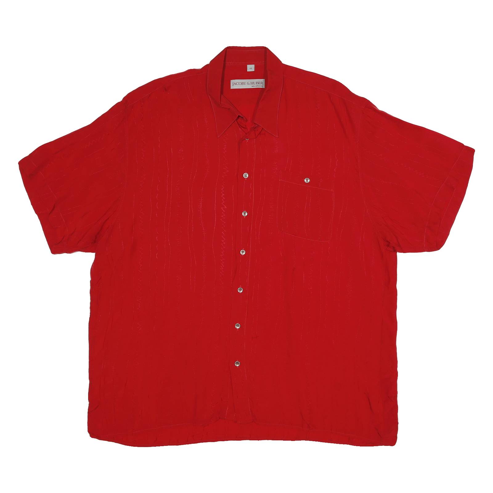 JACOBY AND HUBER Mens Red Rayon Shirt M Casual Short Sleeve Button Pocket
