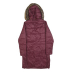 BARBOUR Womens Maroon Puffer Jacket UK 12 Polyester Zip Hooded Quilted Long