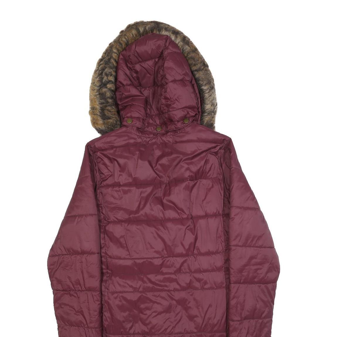 BARBOUR Womens Maroon Puffer Jacket UK 12 Polyester Zip Hooded Quilted Long