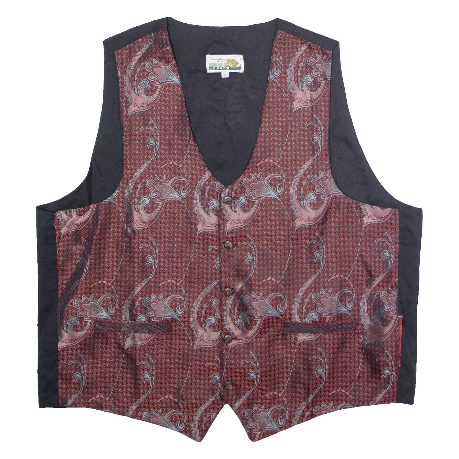 LE FROG Mens Blazer Waistcoat Red Crazy Pattern XL