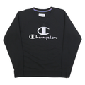 CHAMPION Womens Black Cotton Blend Crew Neck L Sweatshirt Logo Print Casual