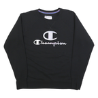 CHAMPION Womens Black Cotton Blend Crew Neck L Sweatshirt Logo Print Casual