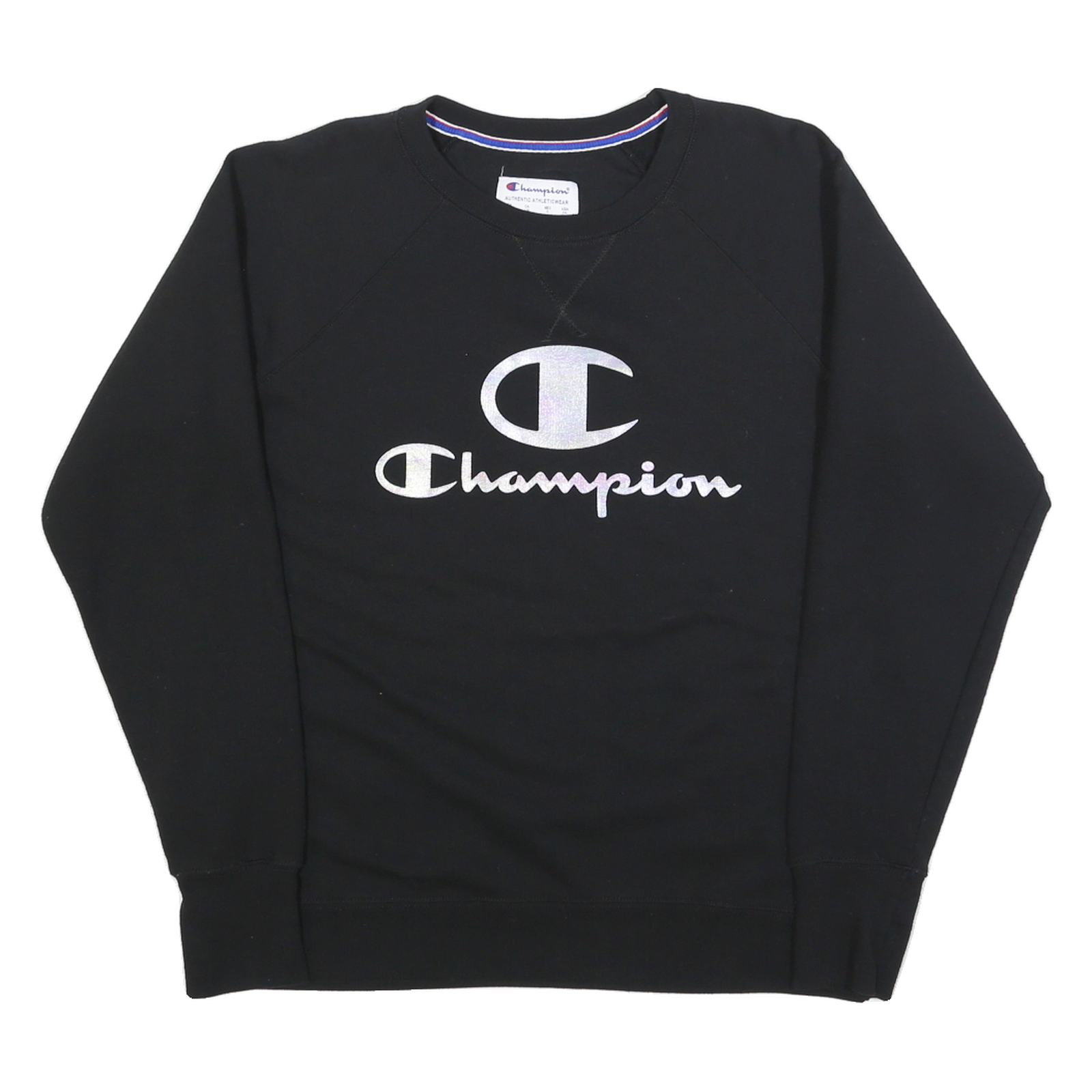 CHAMPION Womens Black Cotton Blend Crew Neck L Sweatshirt Logo Print Casual