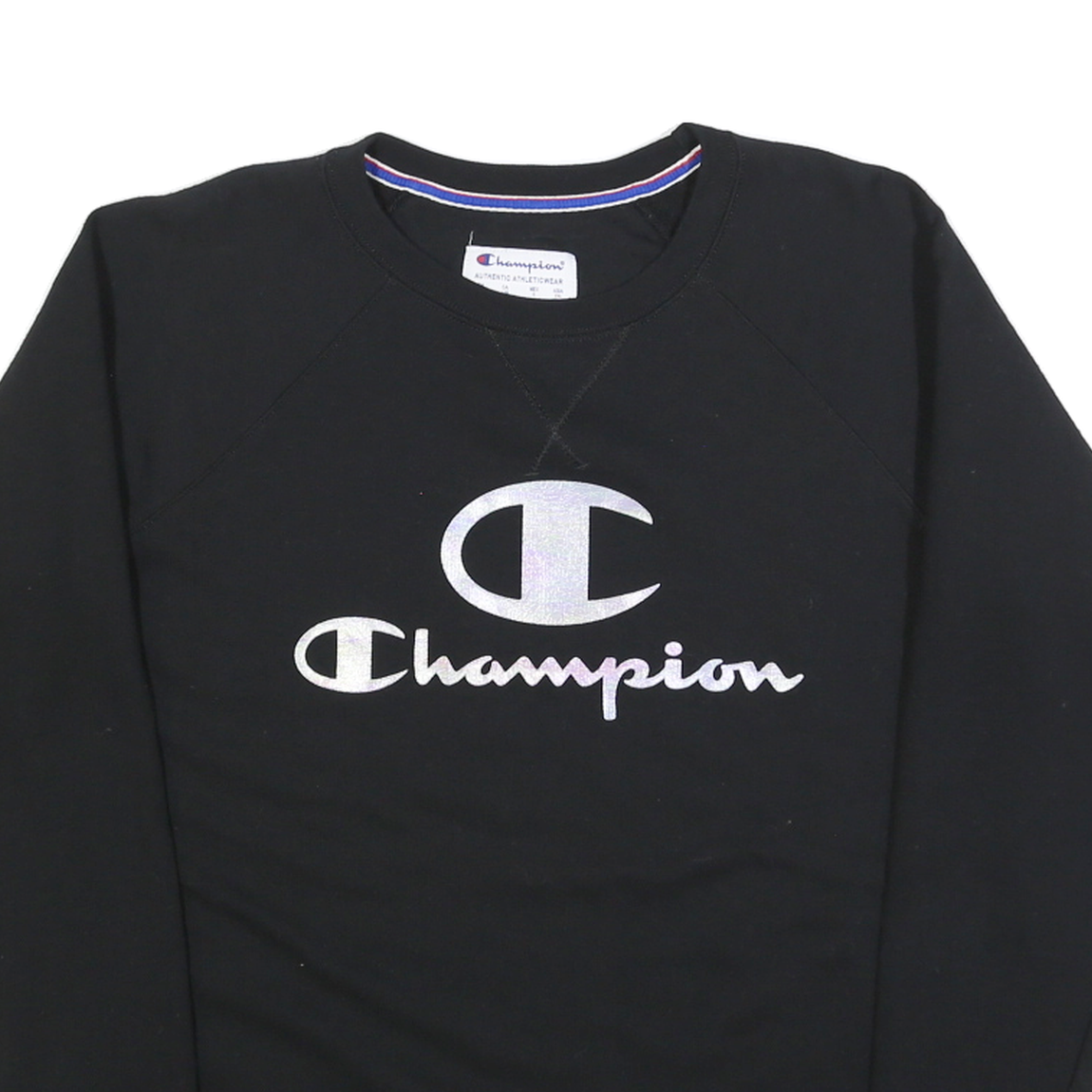 CHAMPION Womens Black Cotton Blend Crew Neck L Sweatshirt Logo Print Casual