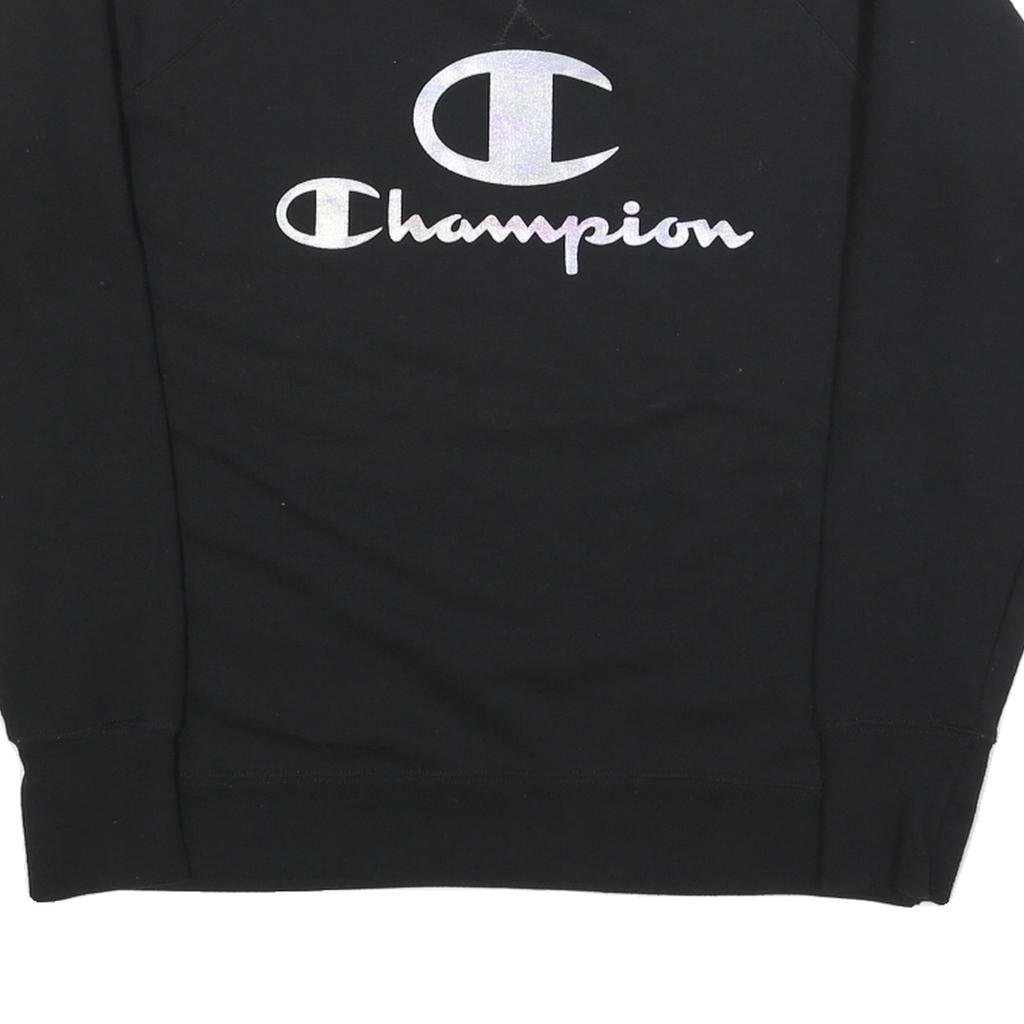 CHAMPION Womens Black Cotton Blend Crew Neck L Sweatshirt Logo Print Casual