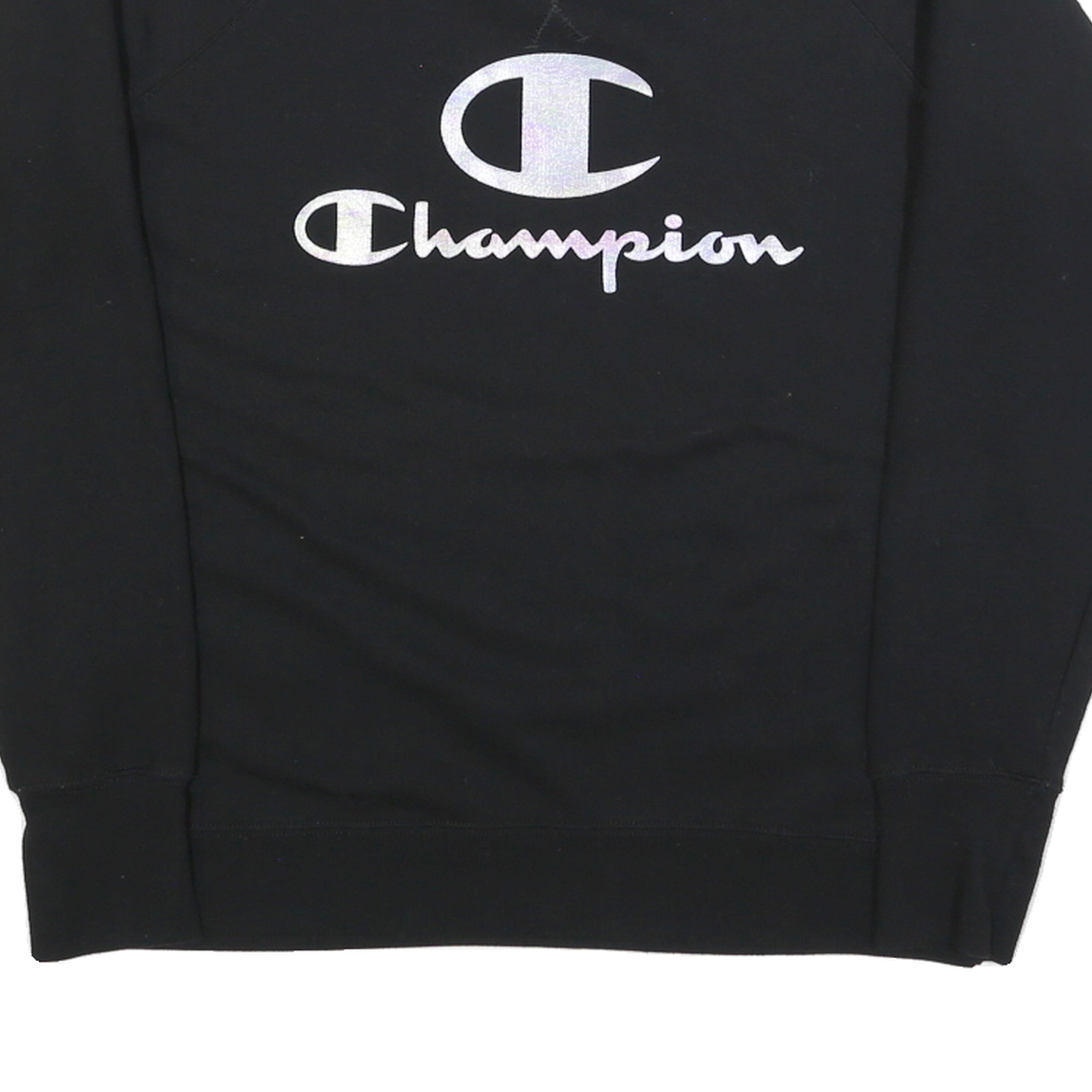 CHAMPION Womens Black Cotton Blend Crew Neck L Sweatshirt Logo Print Casual