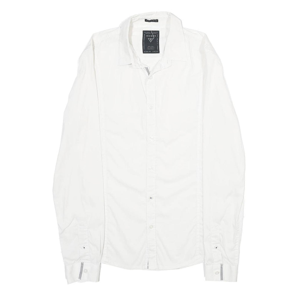 GUESS Mens White Plain Shirt M Casual Button Down Cotton Blend