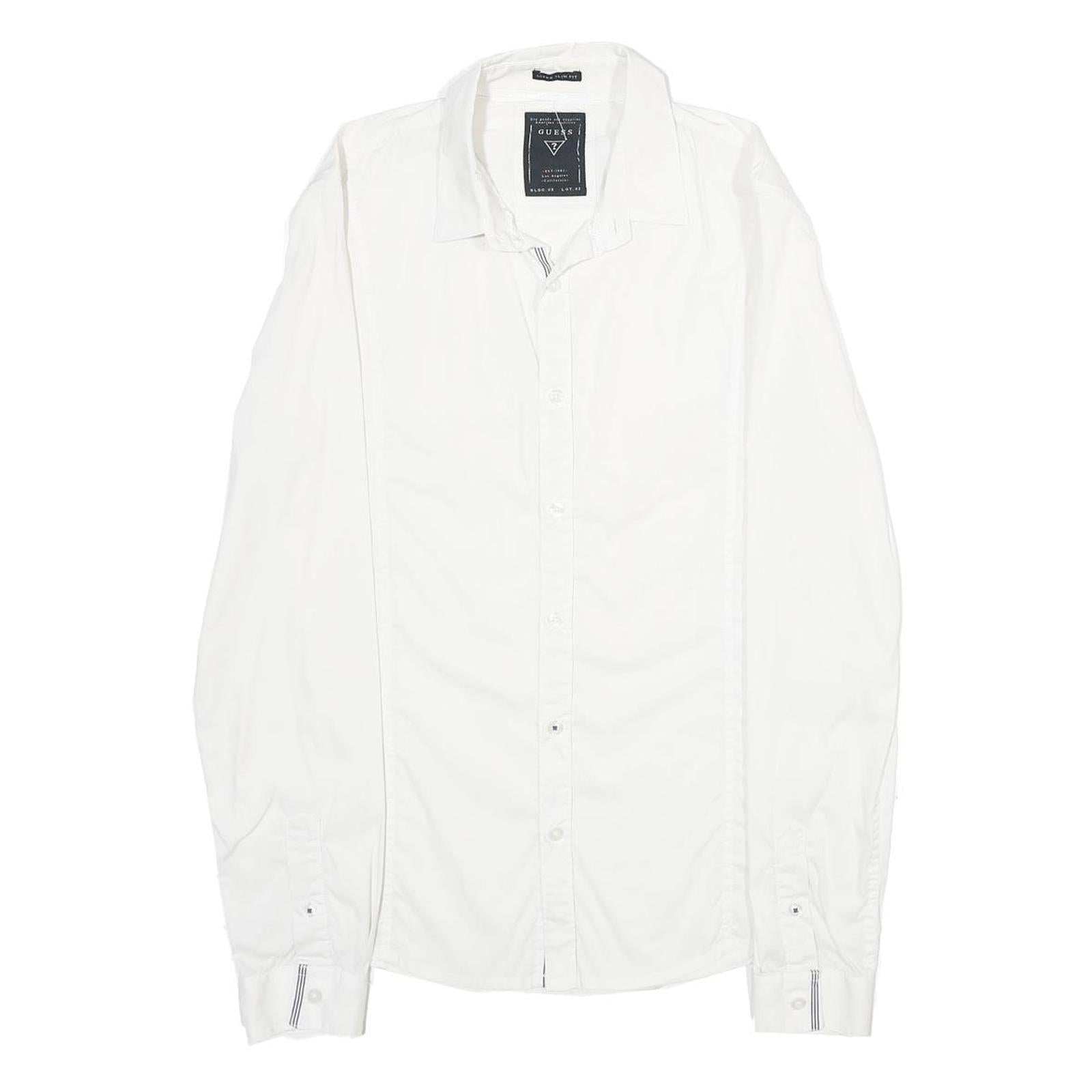 GUESS Mens White Plain Shirt M Casual Button Down Cotton Blend