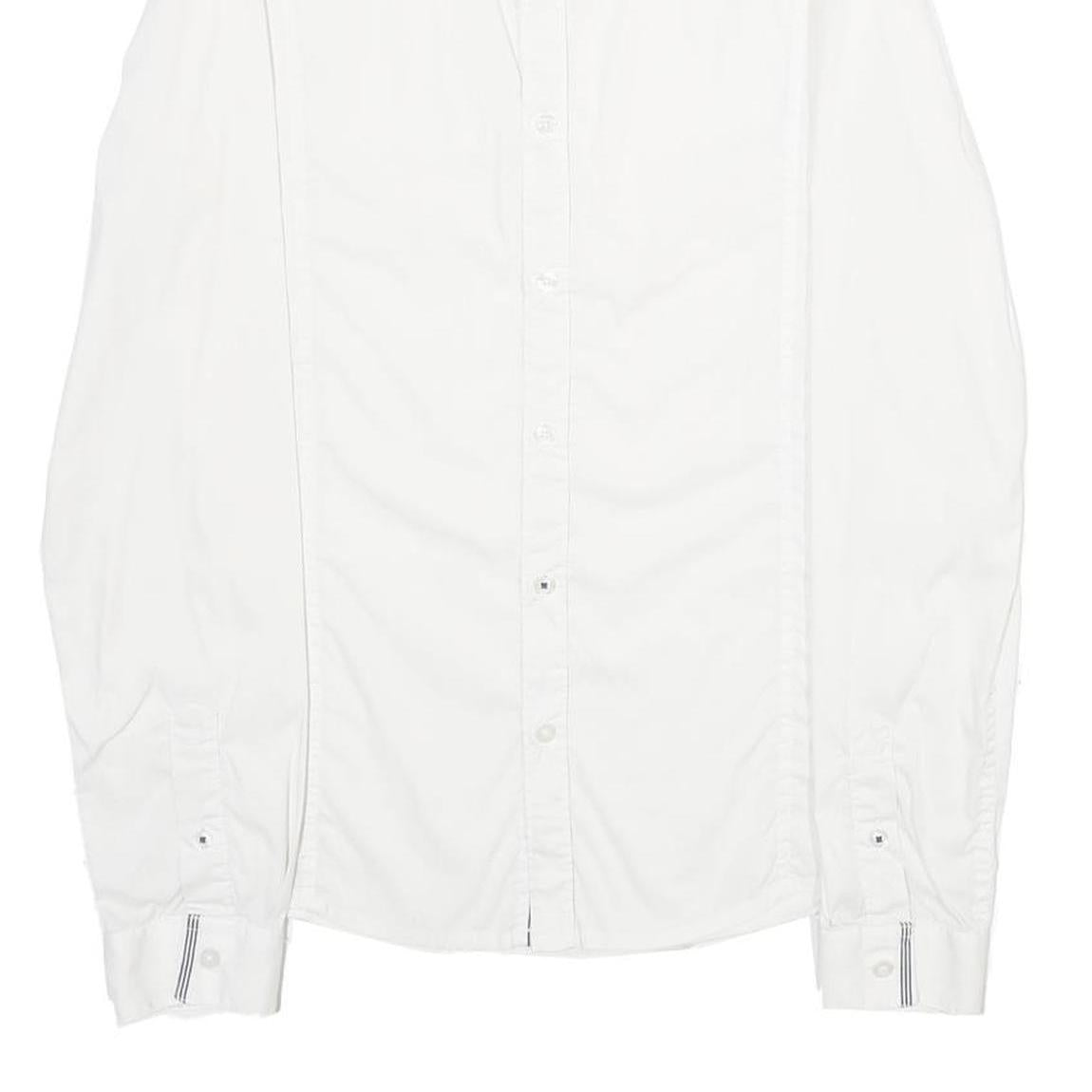 GUESS Mens White Plain Shirt M Casual Button Down Cotton Blend