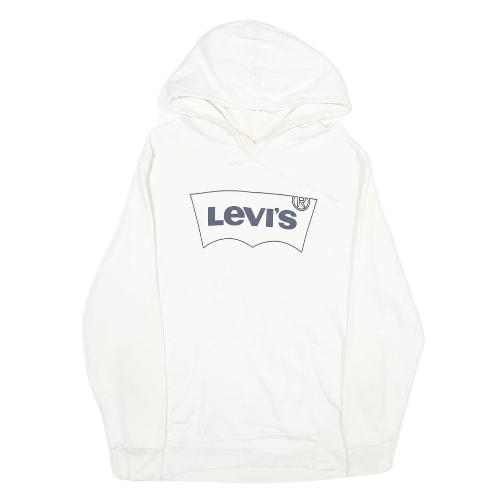 LEVI'S Mens White Pullover Hoodie L Cotton Logo Sweatshirt