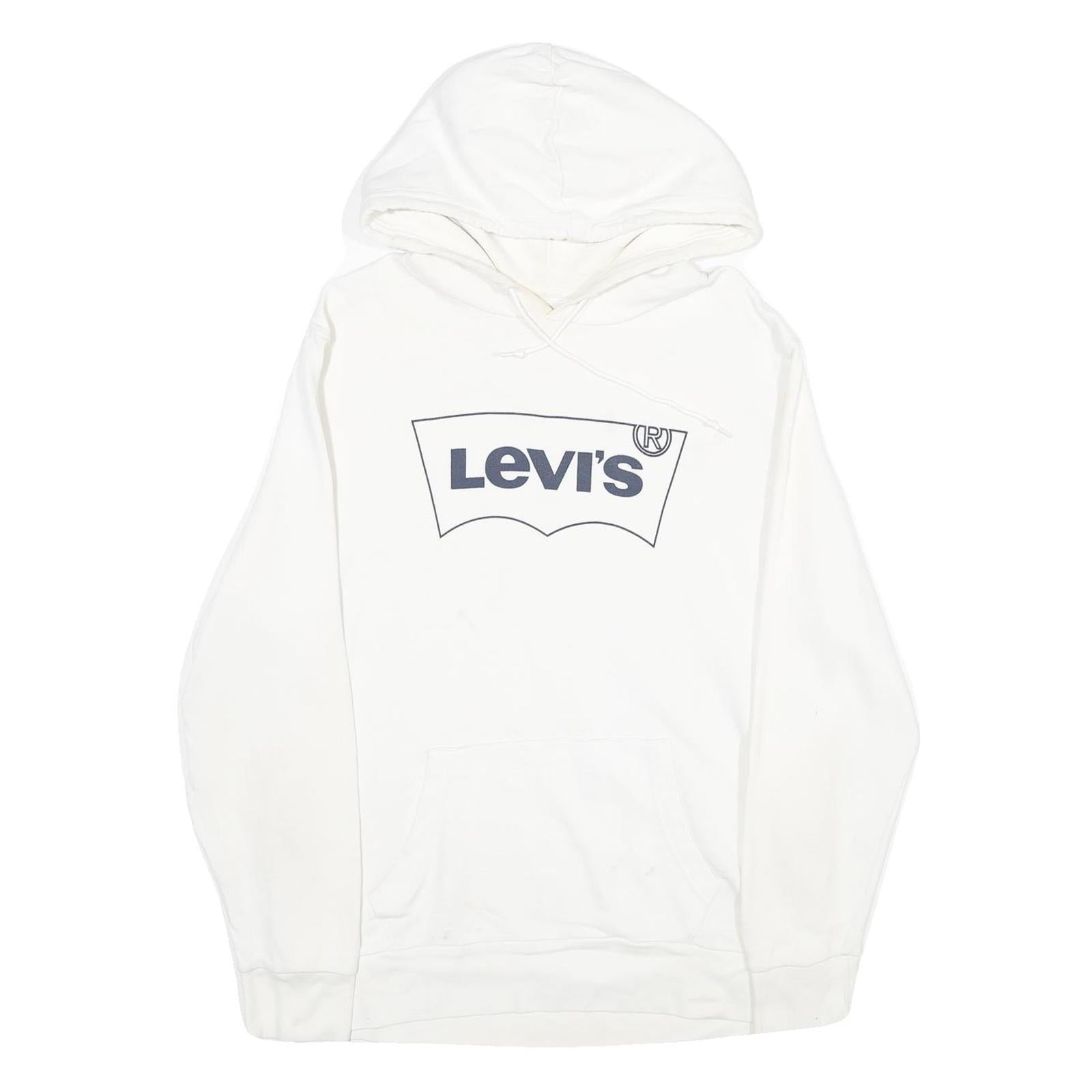 LEVI'S Mens White Pullover Hoodie L Cotton Logo Sweatshirt