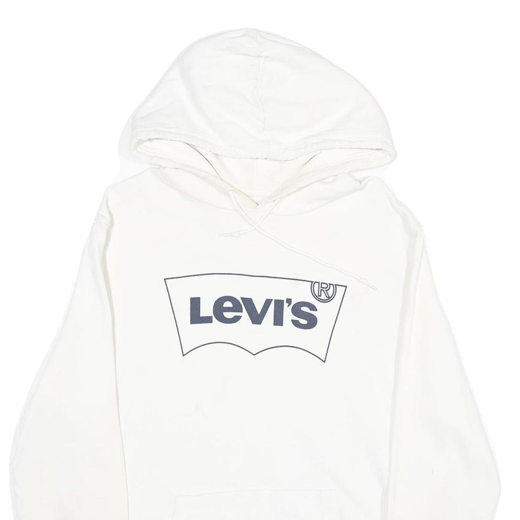 LEVI'S Mens White Pullover Hoodie L Cotton Logo Sweatshirt