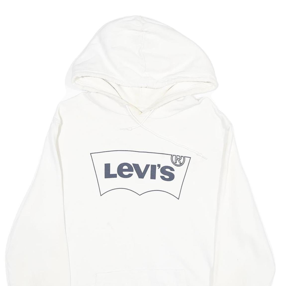 LEVI'S Mens White Pullover Hoodie L Cotton Logo Sweatshirt