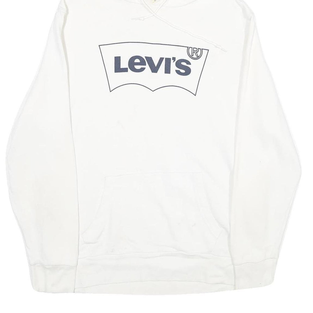 LEVI'S Mens White Pullover Hoodie L Cotton Logo Sweatshirt
