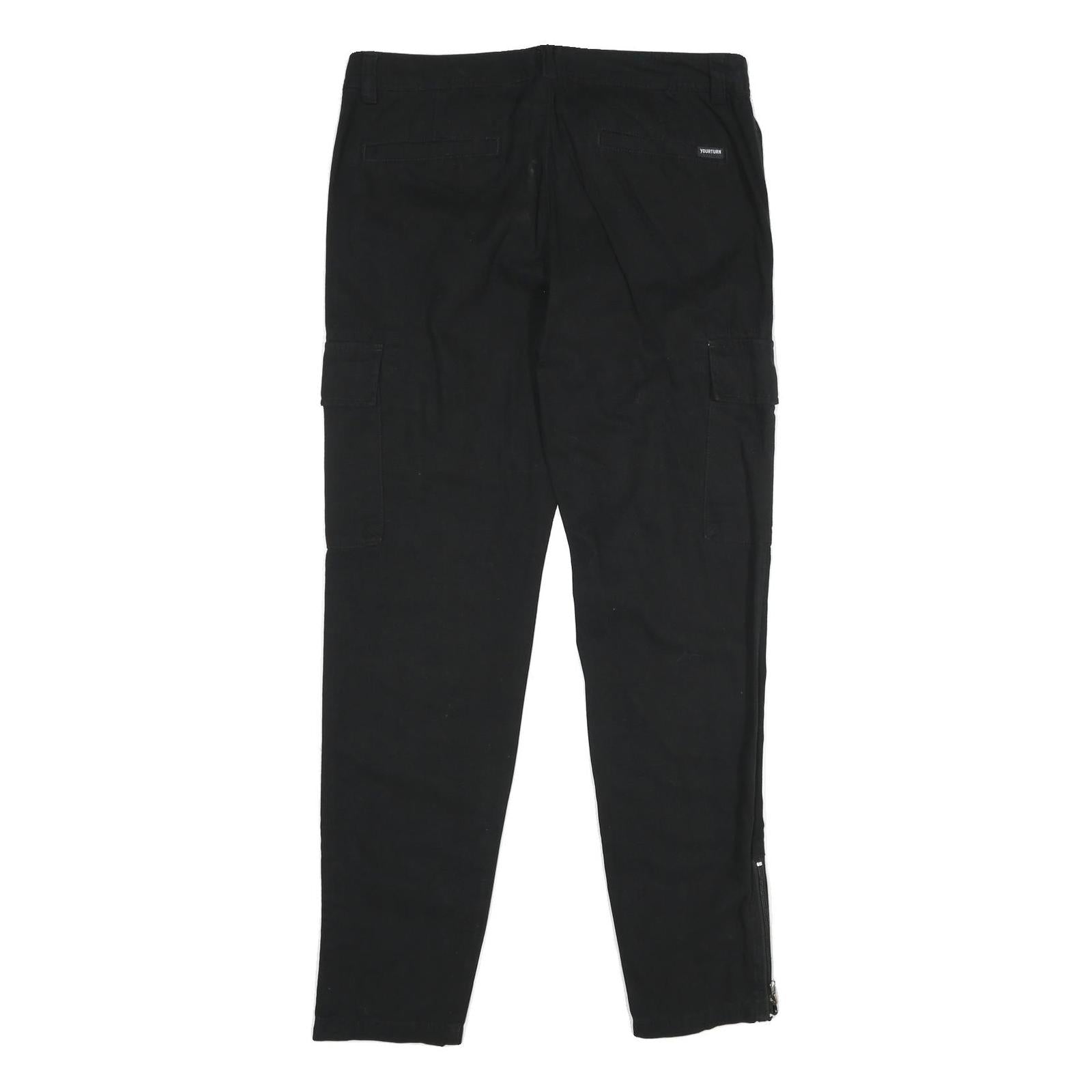 YOURTURN Mens Black Cotton Regular Cargo Trousers W34 L32 Zip Closure