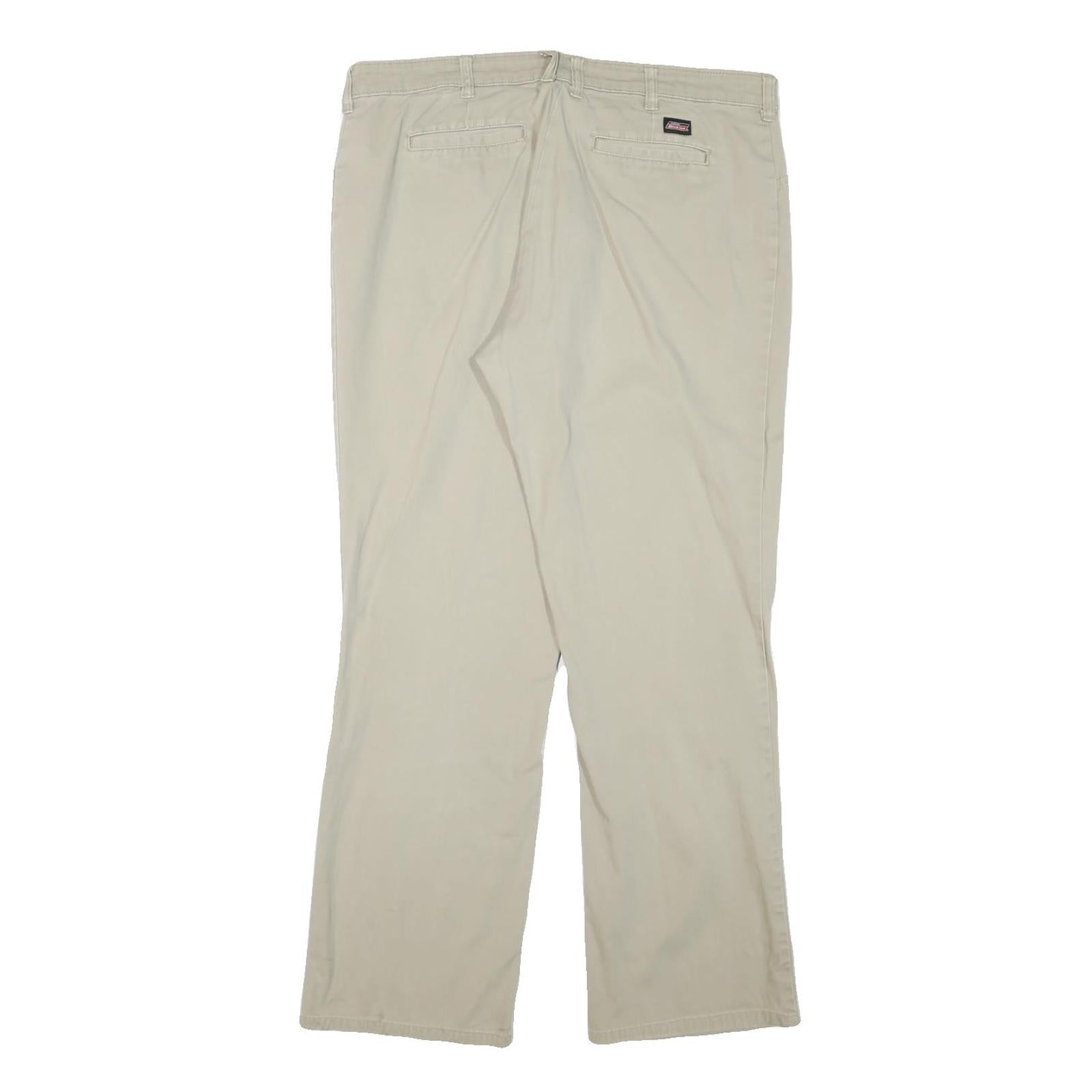 DICKIES Mens Cotton Blend Beige Regular Straight Trousers W34 L30 Workwear
