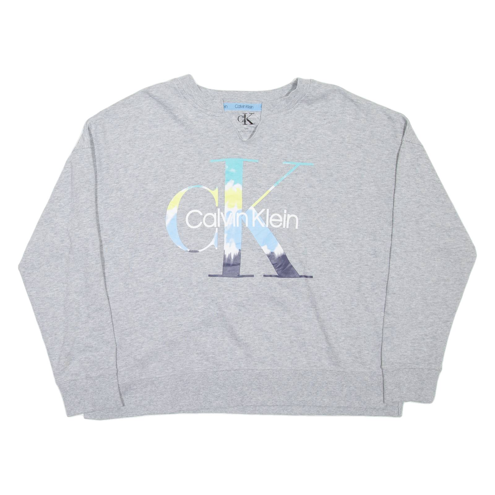 CALVIN KLEIN Womens Sweatshirt Grey V-Neck L