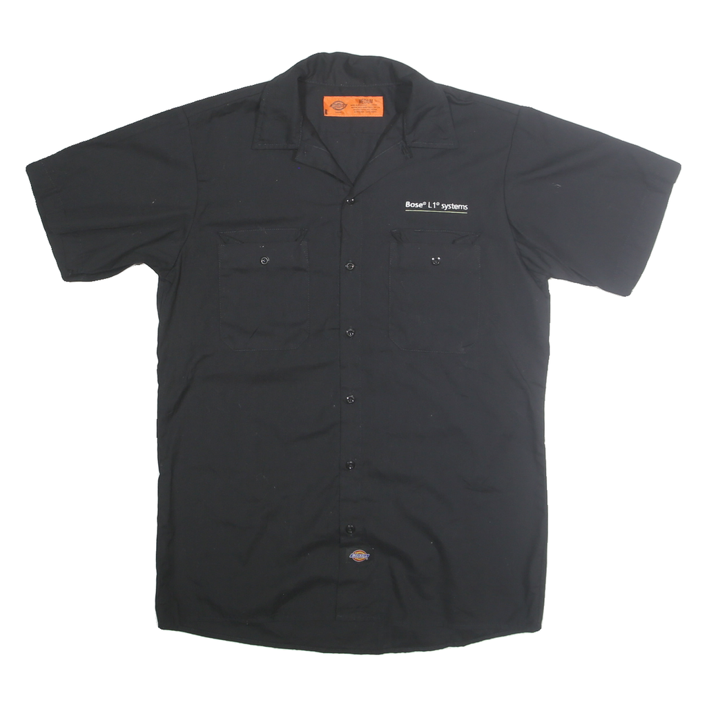 DICKIES Mens Black Work Shirt M Short Sleeve Button Cotton Blend Casual
