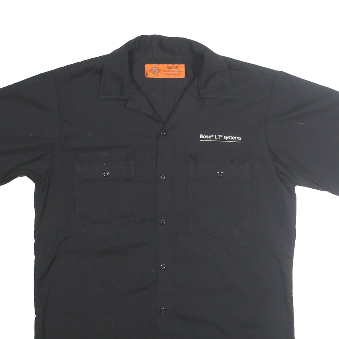 DICKIES Mens Black Work Shirt M Short Sleeve Button Cotton Blend Casual