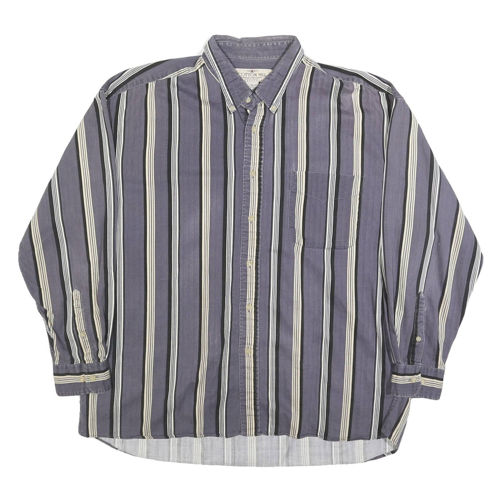 COTTON MILL Mens Blue & White Striped Shirt XL Button-Down Collar Casual