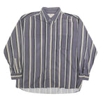 COTTON MILL Mens Blue & White Striped Shirt XL Button-Down Collar Casual