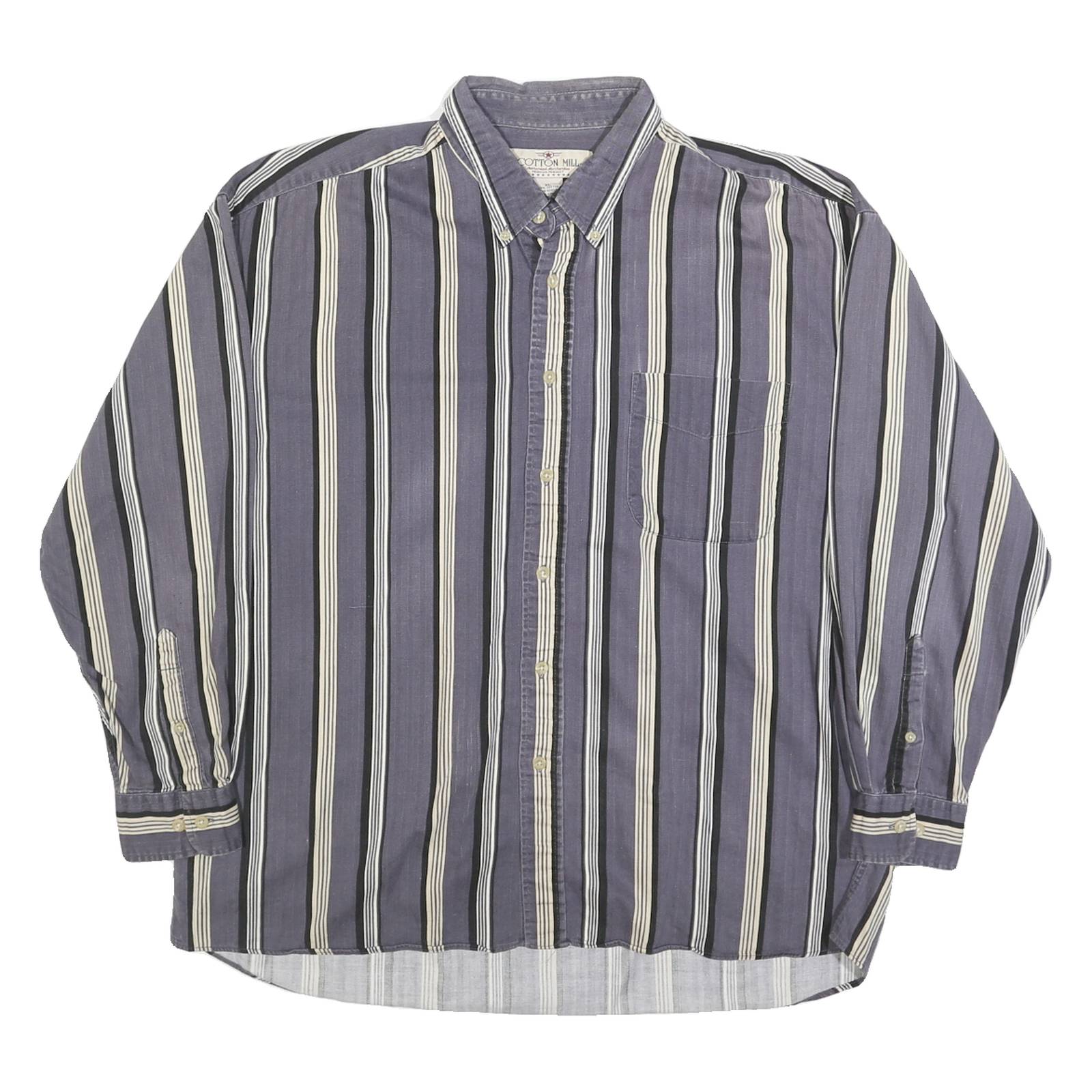 COTTON MILL Mens Blue & White Striped Shirt XL Button-Down Collar Casual