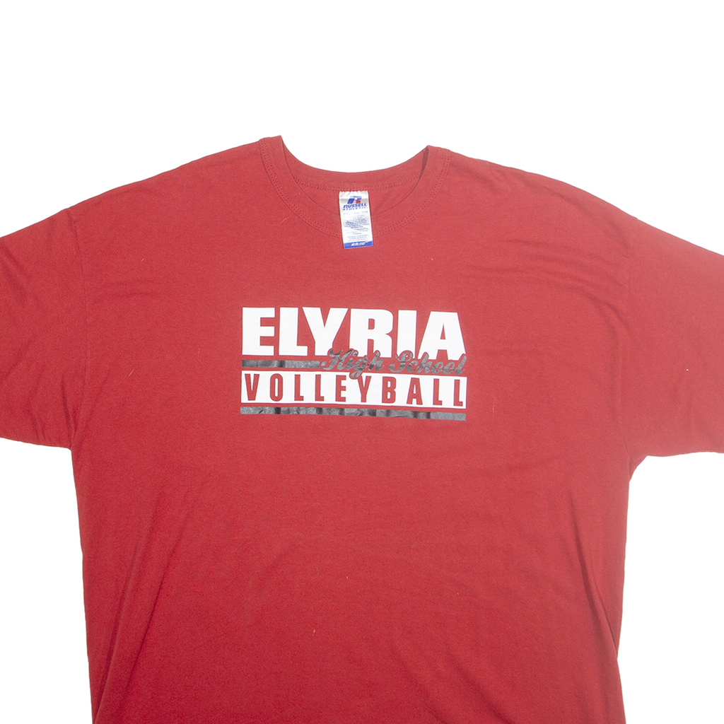 RUSSELL ATHLETIC Mens Red Elyria Volleyball Graphic T-Shirt 2XL Short Sleeve