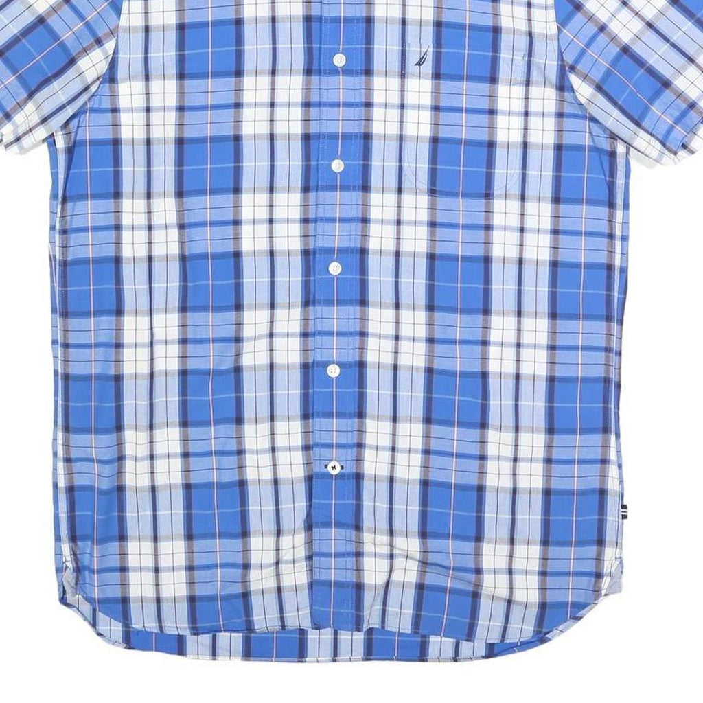 NAUTICA Mens Blue & White Check Shirt M Short Sleeve Cotton Blend Casual