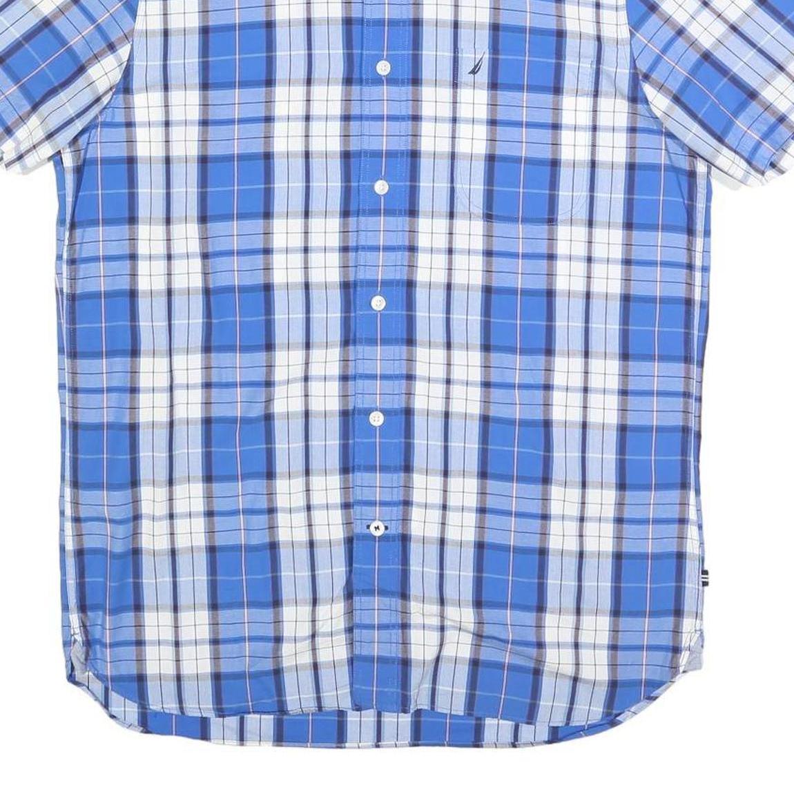 NAUTICA Mens Blue & White Check Shirt M Short Sleeve Cotton Blend Casual