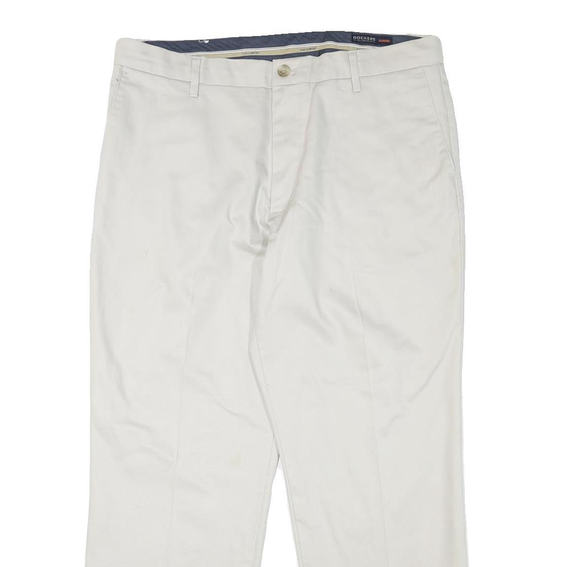 DOCKERS Mens Cotton Blend White Regular Straight Trousers W36 L28 Casual Smart