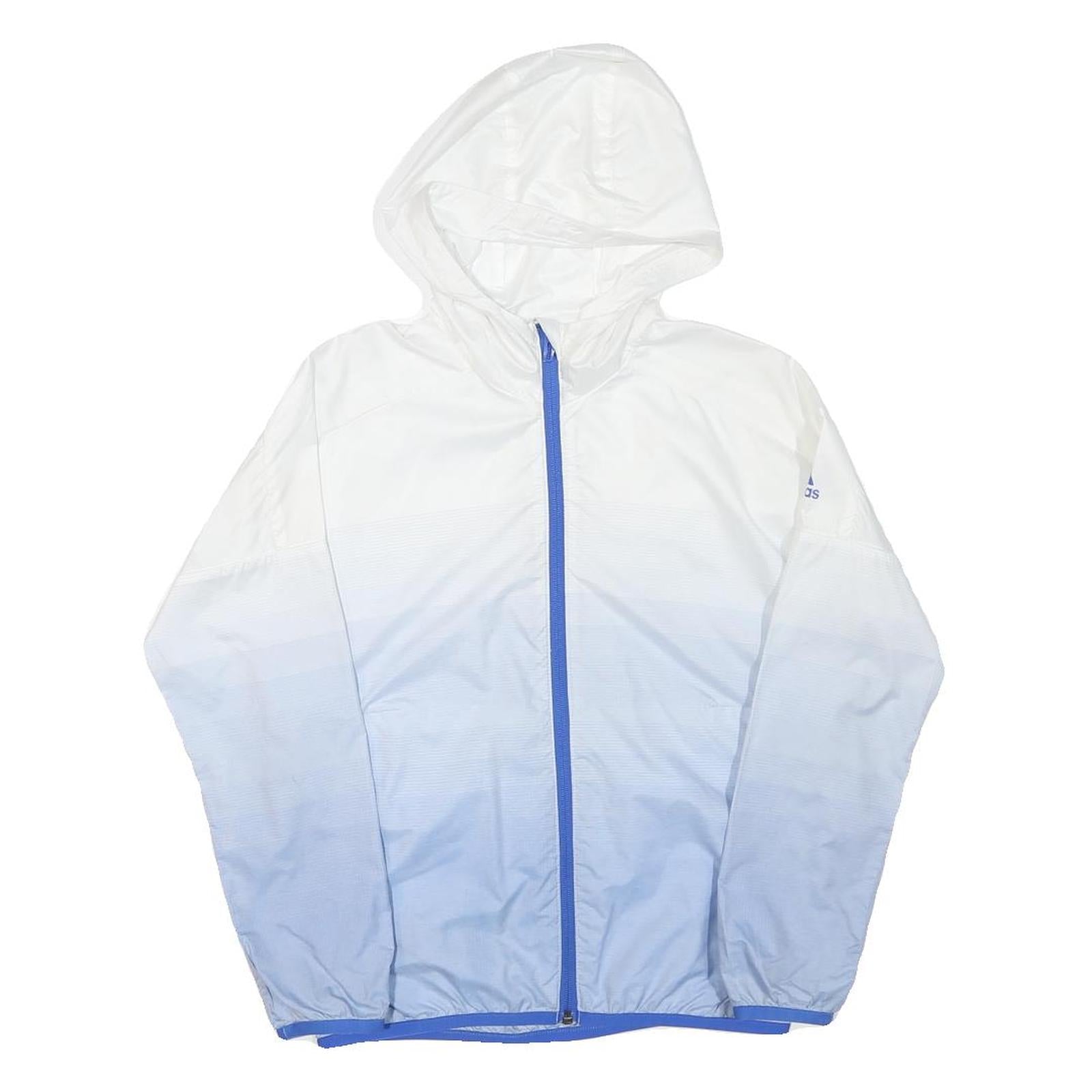 ADIDAS Mens White & Blue Hooded Zip Jacket XS Polyester Blend Sportswear
