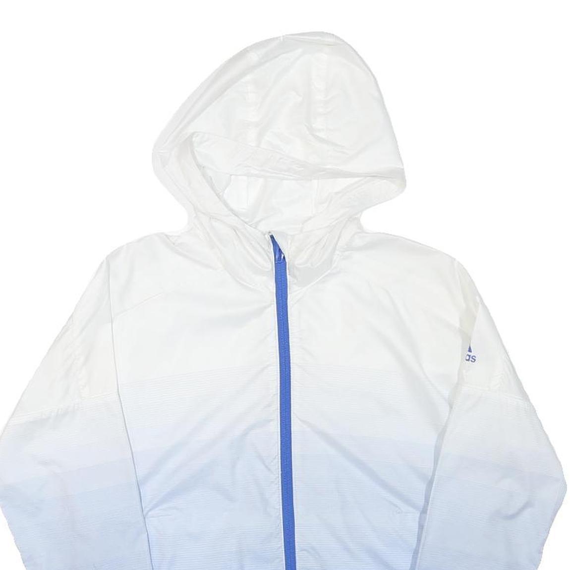 ADIDAS Mens White & Blue Hooded Zip Jacket XS Polyester Blend Sportswear