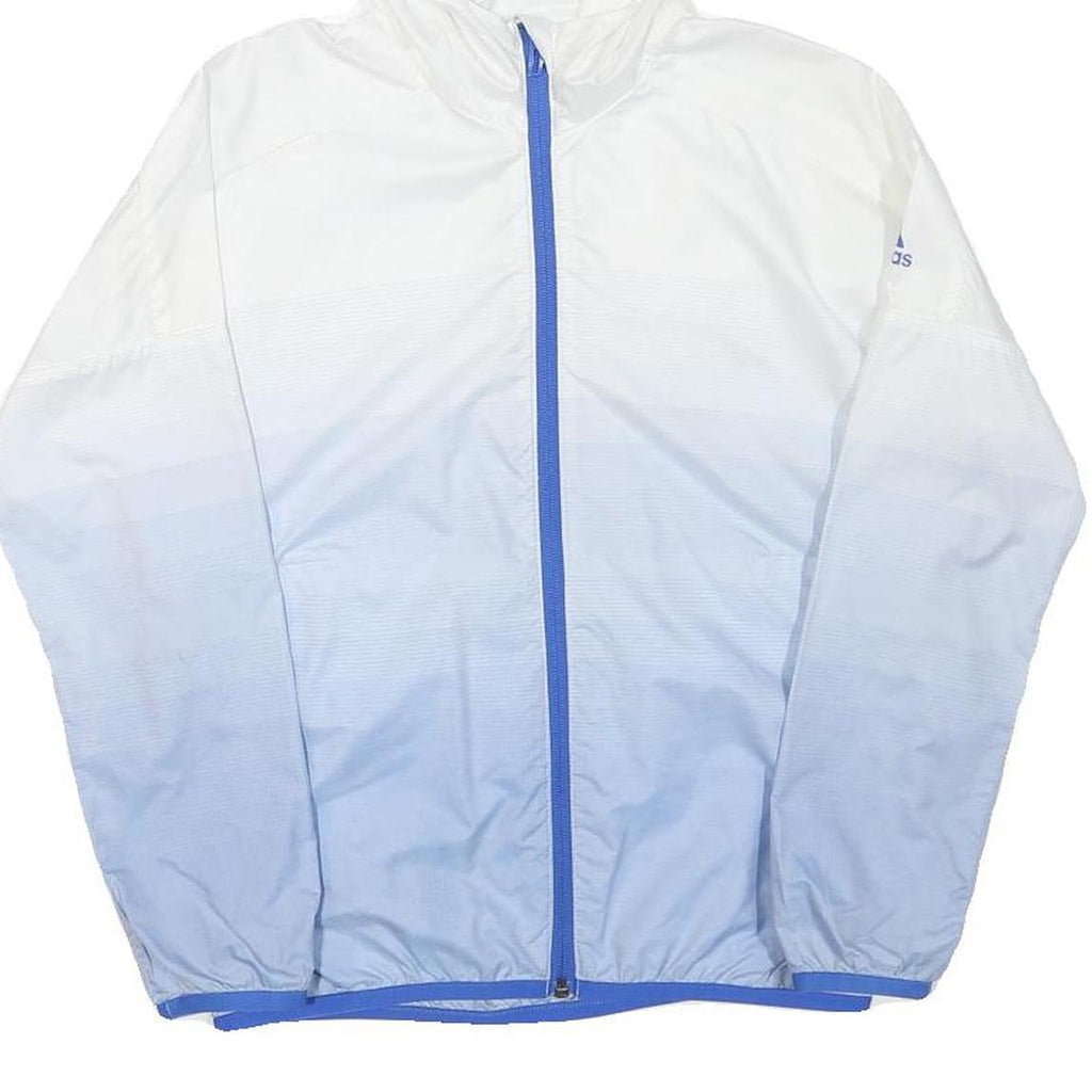 ADIDAS Mens White & Blue Hooded Zip Jacket XS Polyester Blend Sportswear