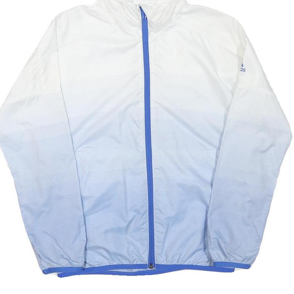 ADIDAS Mens White & Blue Hooded Zip Jacket XS Polyester Blend Sportswear