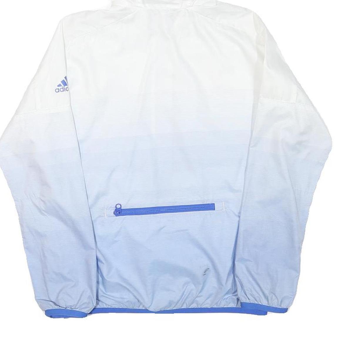 ADIDAS Mens White & Blue Hooded Zip Jacket XS Polyester Blend Sportswear
