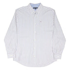 TOMMY HILFIGER Mens Blue & Brown Striped Shirt XL Classic Cotton Blend Long