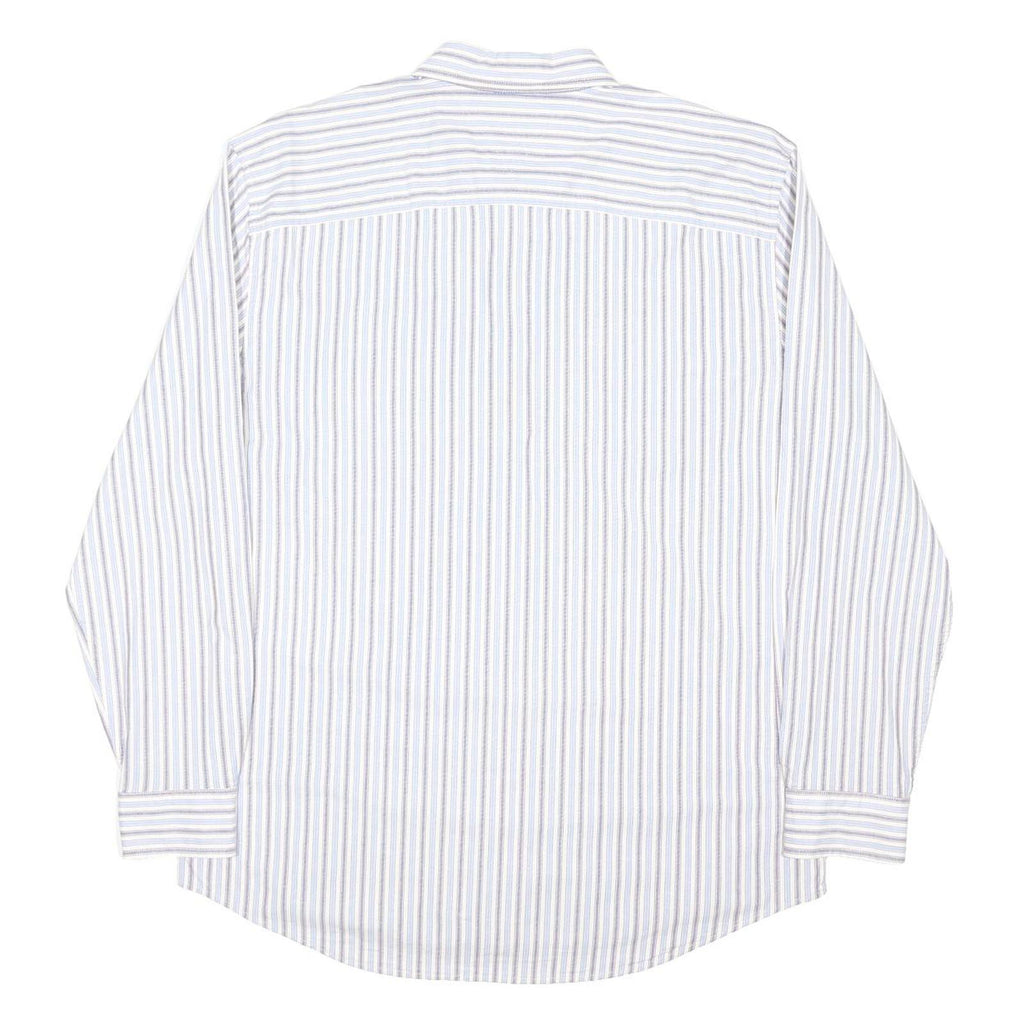 TOMMY HILFIGER Mens Blue & Brown Striped Shirt XL Classic Cotton Blend Long