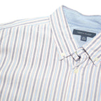 TOMMY HILFIGER Mens Blue & Brown Striped Shirt XL Classic Cotton Blend Long