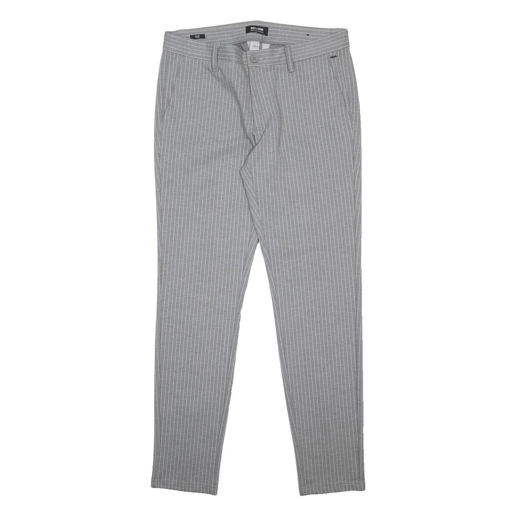 ONLY & SONS Mens Slim Grey & White Pinstripe Slim Trousers W32 L34 Stylish