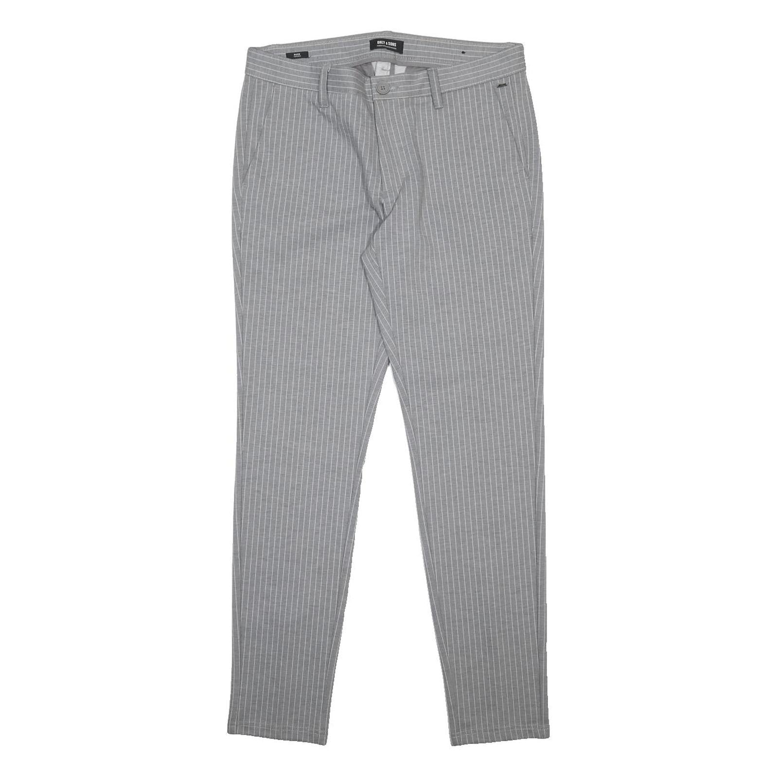 ONLY & SONS Mens Slim Grey & White Pinstripe Slim Trousers W32 L34 Stylish