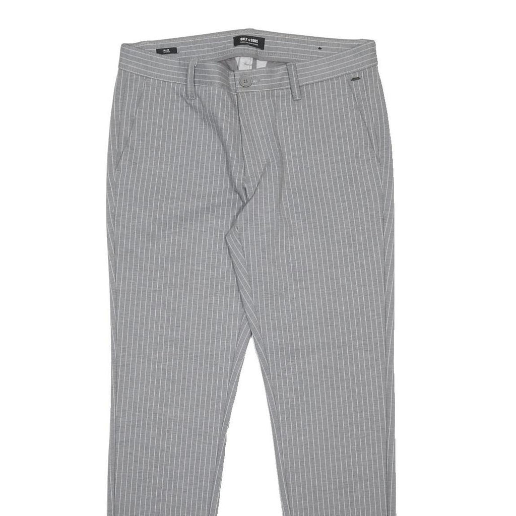 ONLY & SONS Mens Slim Grey & White Pinstripe Slim Trousers W32 L34 Stylish