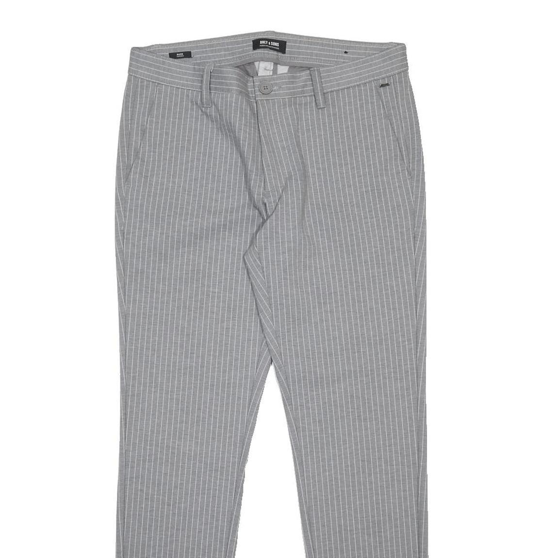 ONLY & SONS Mens Slim Grey & White Pinstripe Slim Trousers W32 L34 Stylish