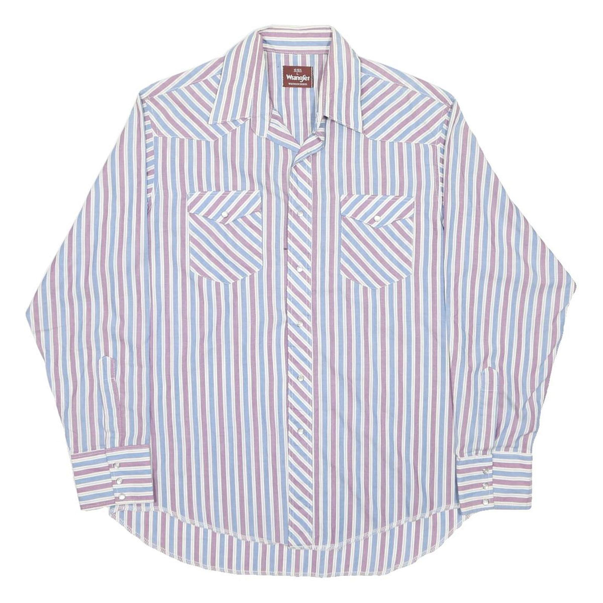 WRANGLER Mens Blue & Maroon Stripe Shirt L Button Front Western Style