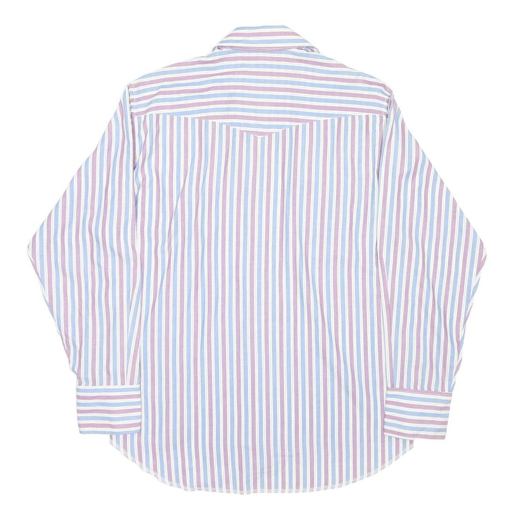 WRANGLER Mens Blue & Maroon Stripe Shirt L Button Front Western Style