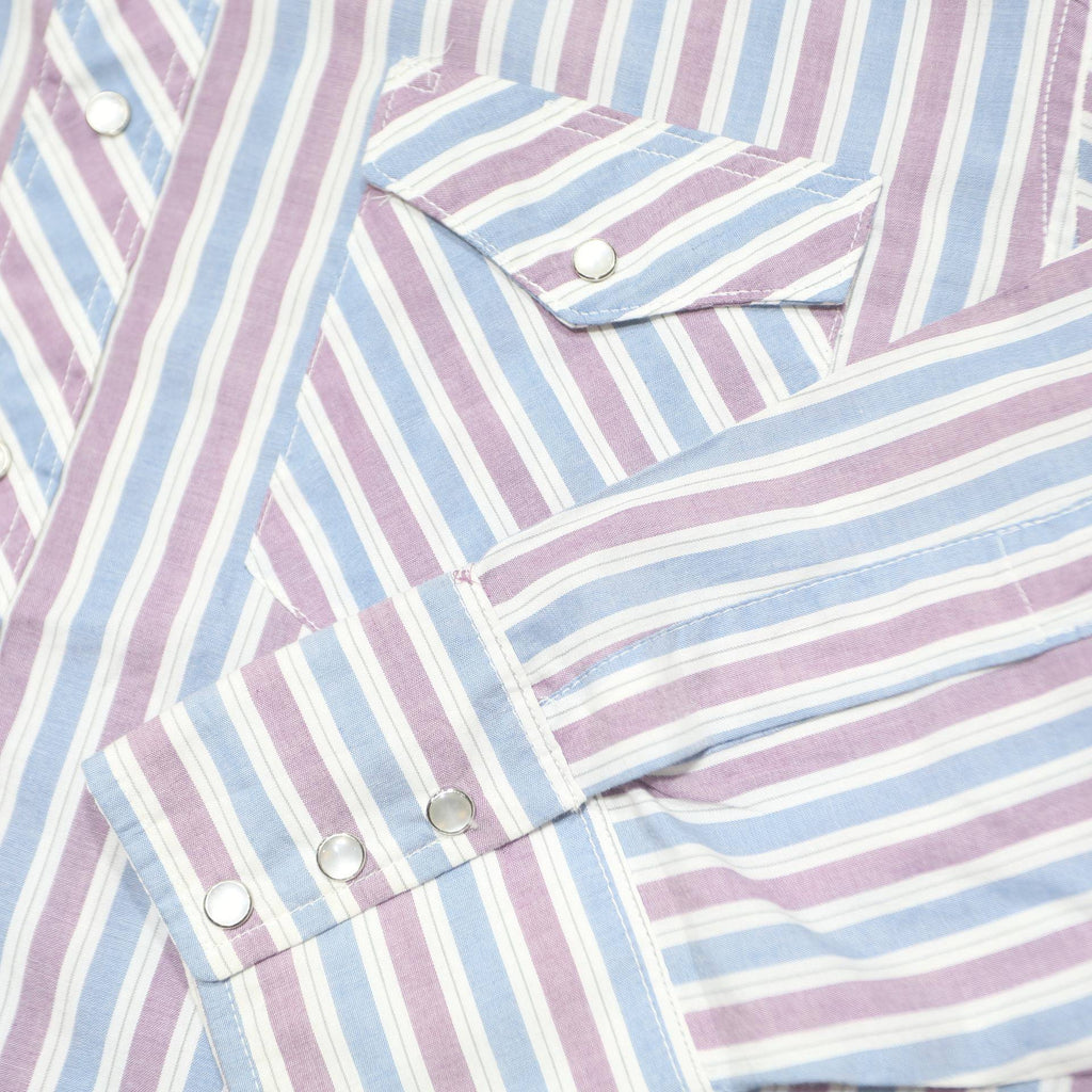 WRANGLER Mens Blue & Maroon Stripe Shirt L Button Front Western Style