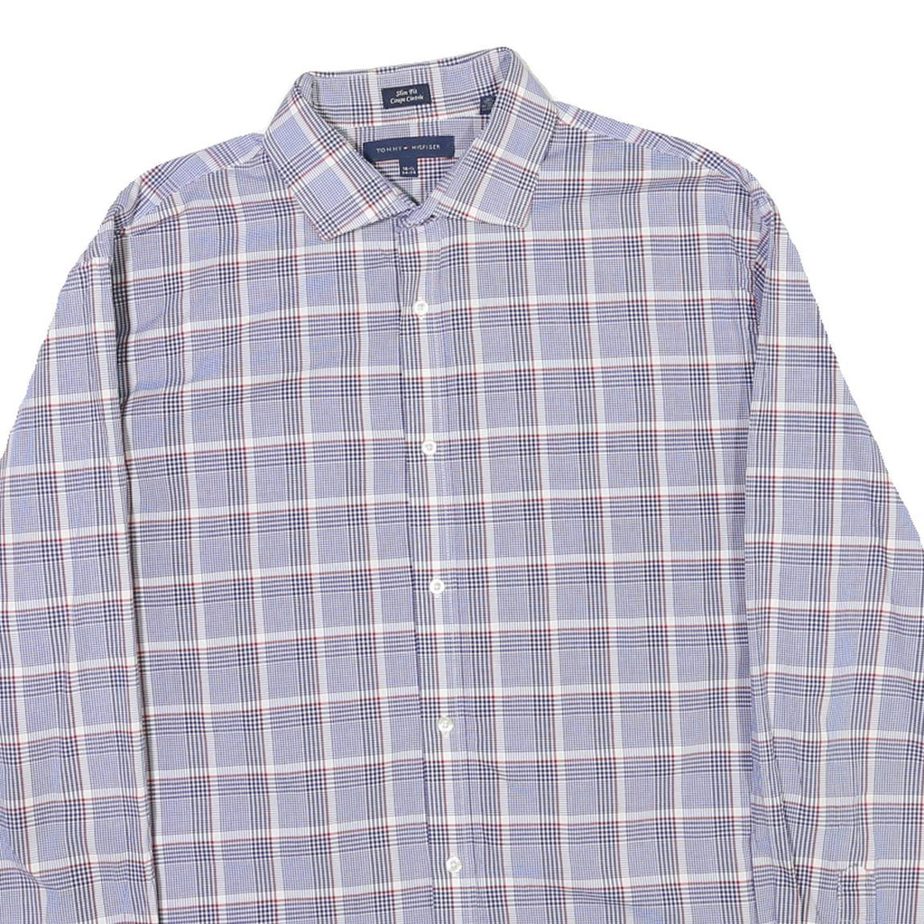 TOMMY HILFIGER Mens Blue & Red Check Shirt L Slim Fit Cotton Blend Casual
