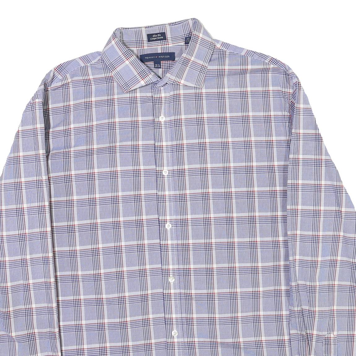 TOMMY HILFIGER Mens Blue & Red Check Shirt L Slim Fit Cotton Blend Casual