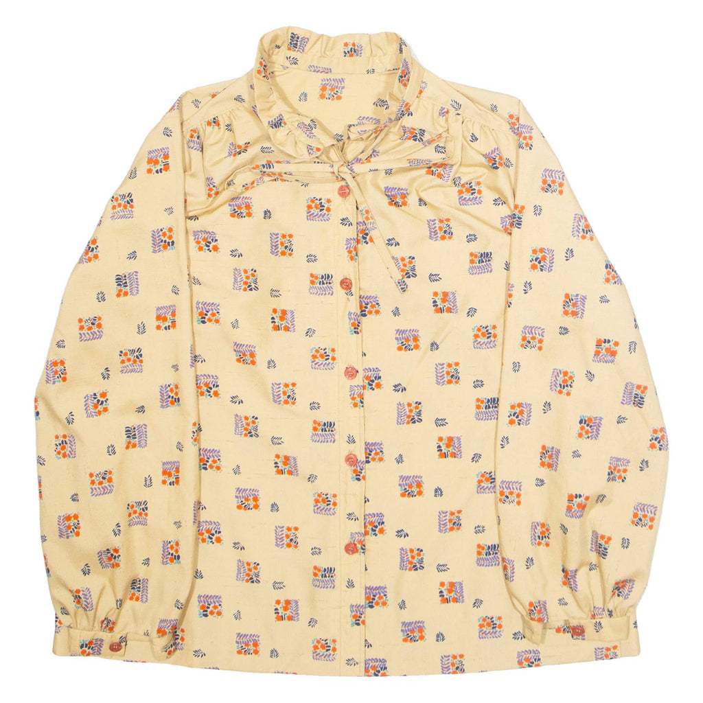 Womens Printed Blouse Beige High Neck Long Sleeve Crazy Pattern M