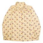 Womens Printed Blouse Beige High Neck Long Sleeve Crazy Pattern M